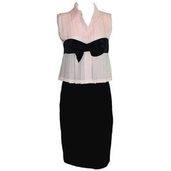 Chanel Pleated Signature Bow Silk & Boucle Dress 6