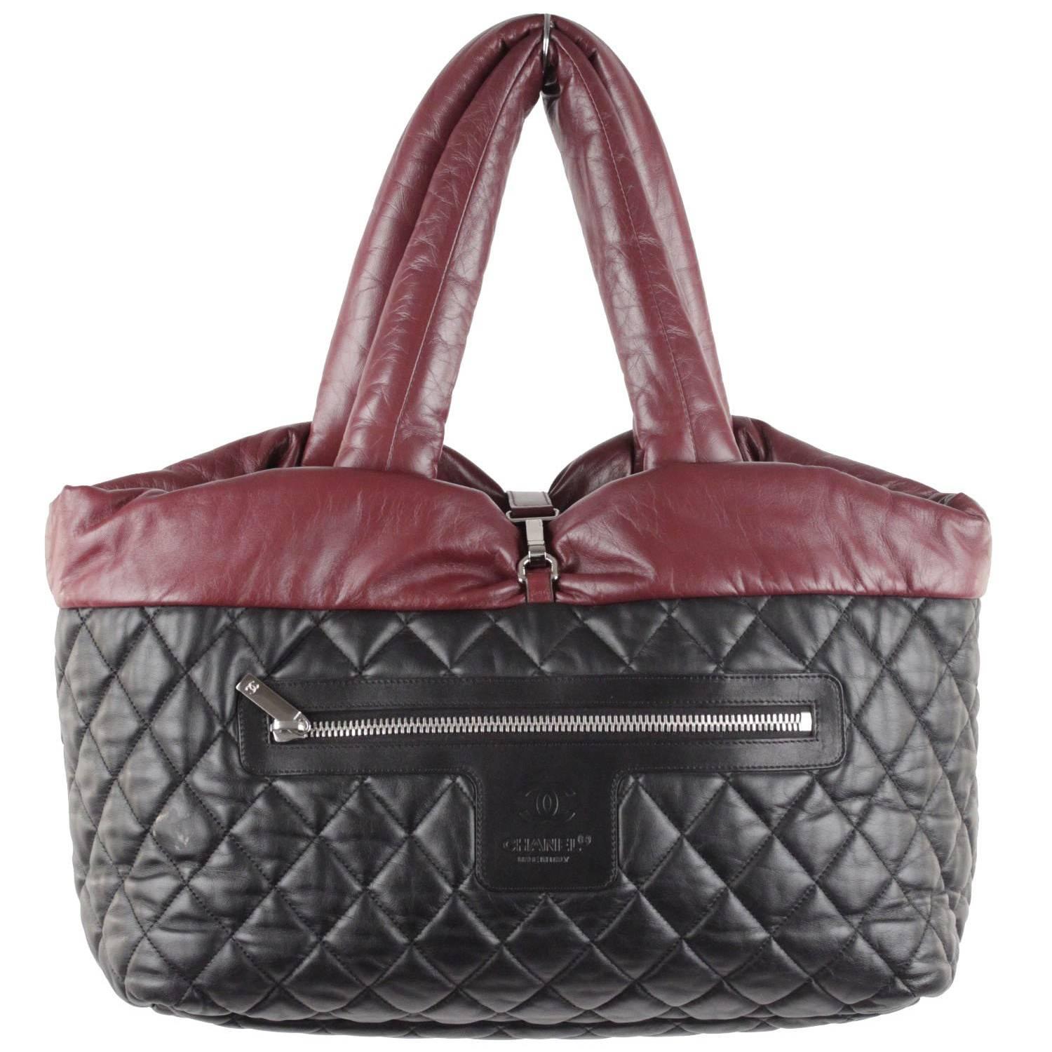 Chanel Black/Burgundy Reversible Leather Coco Cocoon Tote Handbag For Sale  at 1stDibs | coco cocoon fashion bag, coco cocoon quilted hand handbag, coco  cocoon quilted leather bag