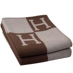 Used Hermes Avalon Blanket Cocuch Ecru / Camel Color 90% Wool/10% Cachemire 2017