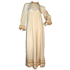 Vintage Gina Fratini Cream Silk & Lace Empire Maxi 1970s Dress Size UK 8