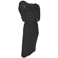 Retro Hardy Amies Boutique 1960s Black Silk Chiffon Lace Wiggle Cocktail Dress