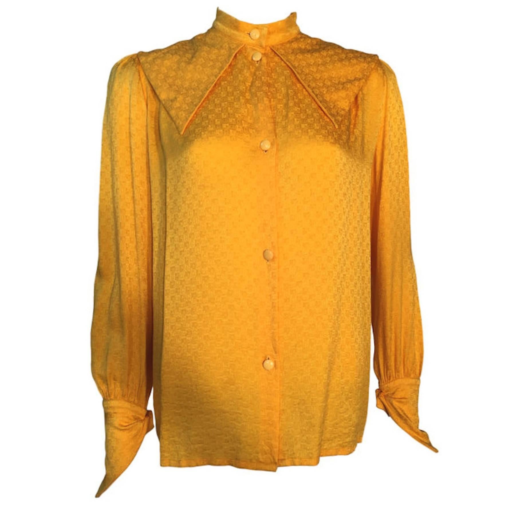 Christian Dior 1970s vintage 100% Silk Monogrammed Blouse Shirt UK 10