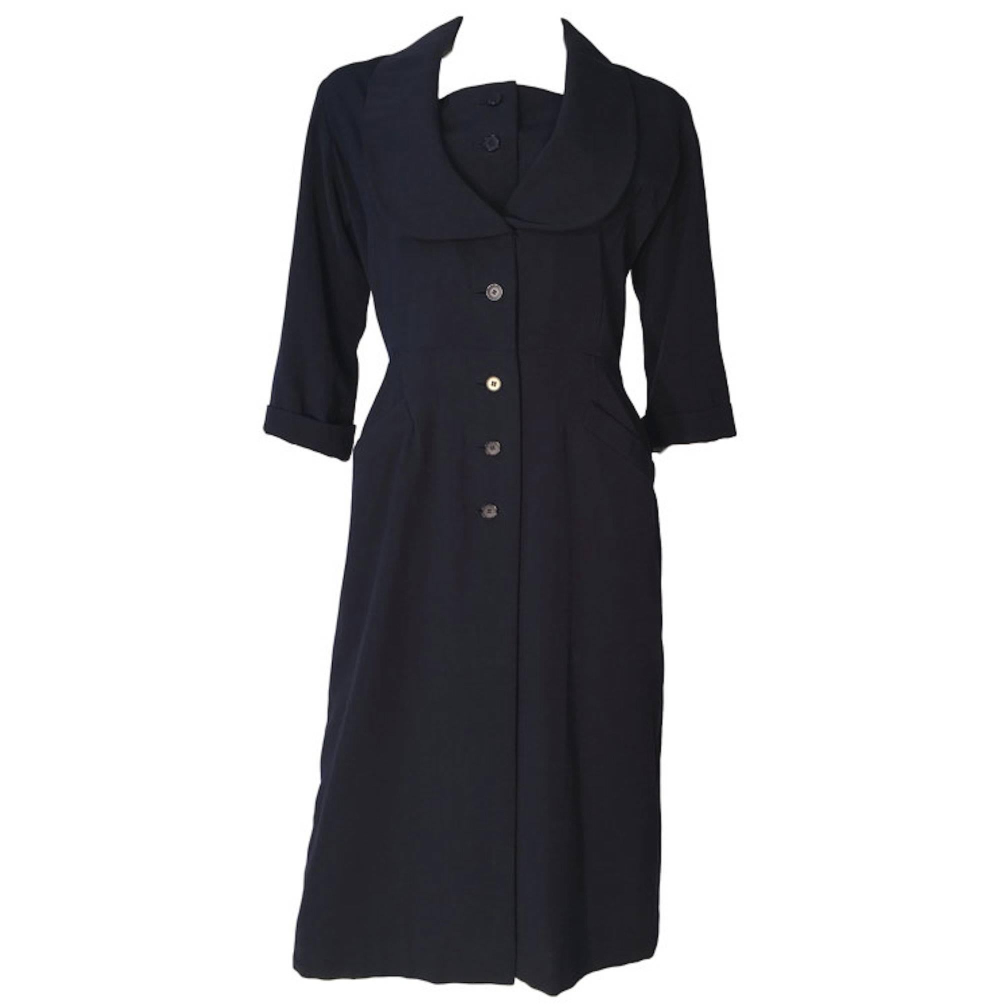 Christian Dior London Vintage 1950s Blue Wool Dress Williams 
Hopkins UK 10