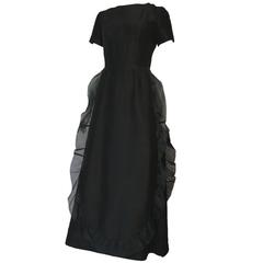 Unlabelled Black Silk Woven Vintage 1960s Panel Trim Hand Finished Evening Dress