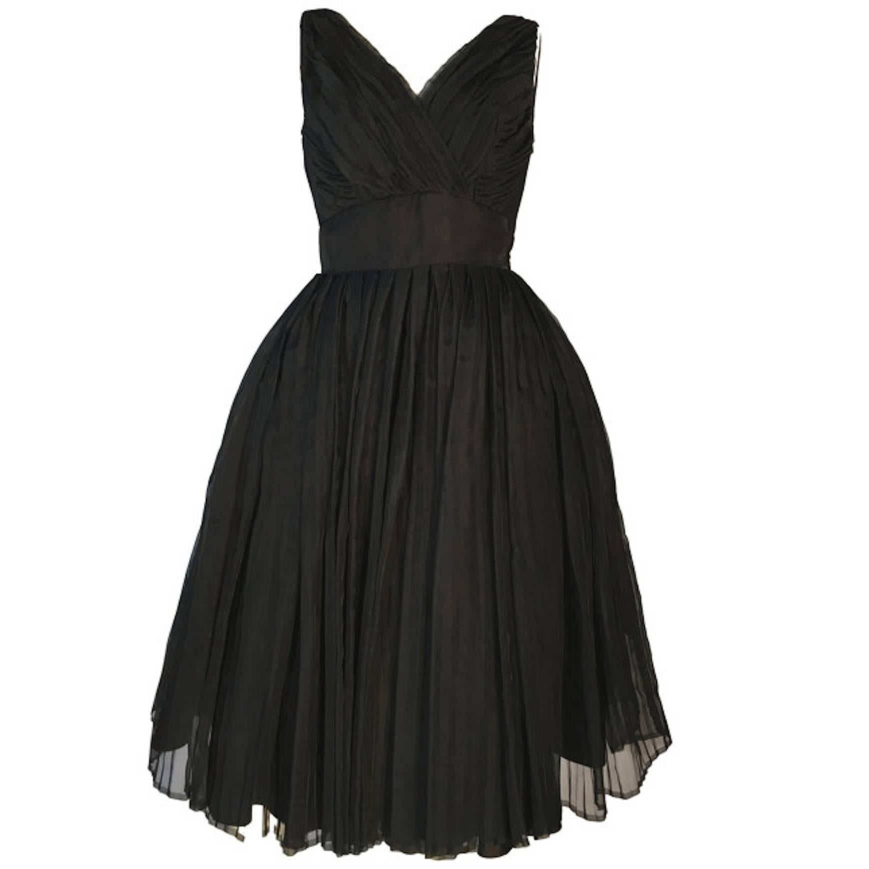 Vintage Jean Allen 1960 Black Chiffon Evening Dress UK 10 For Sale