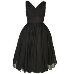 Vintage Jean Allen 1960 Black Chiffon Evening Dress UK 10