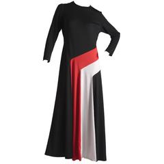 1970s Valditevere Black Red White Maxi Dress Size 12/14 UK