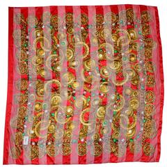 YSL Red & Gold Jewel Print XL 54" Silk Scarf 10
