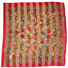 YSL Red & Gold Jewel Print XL 54" Silk Scarf