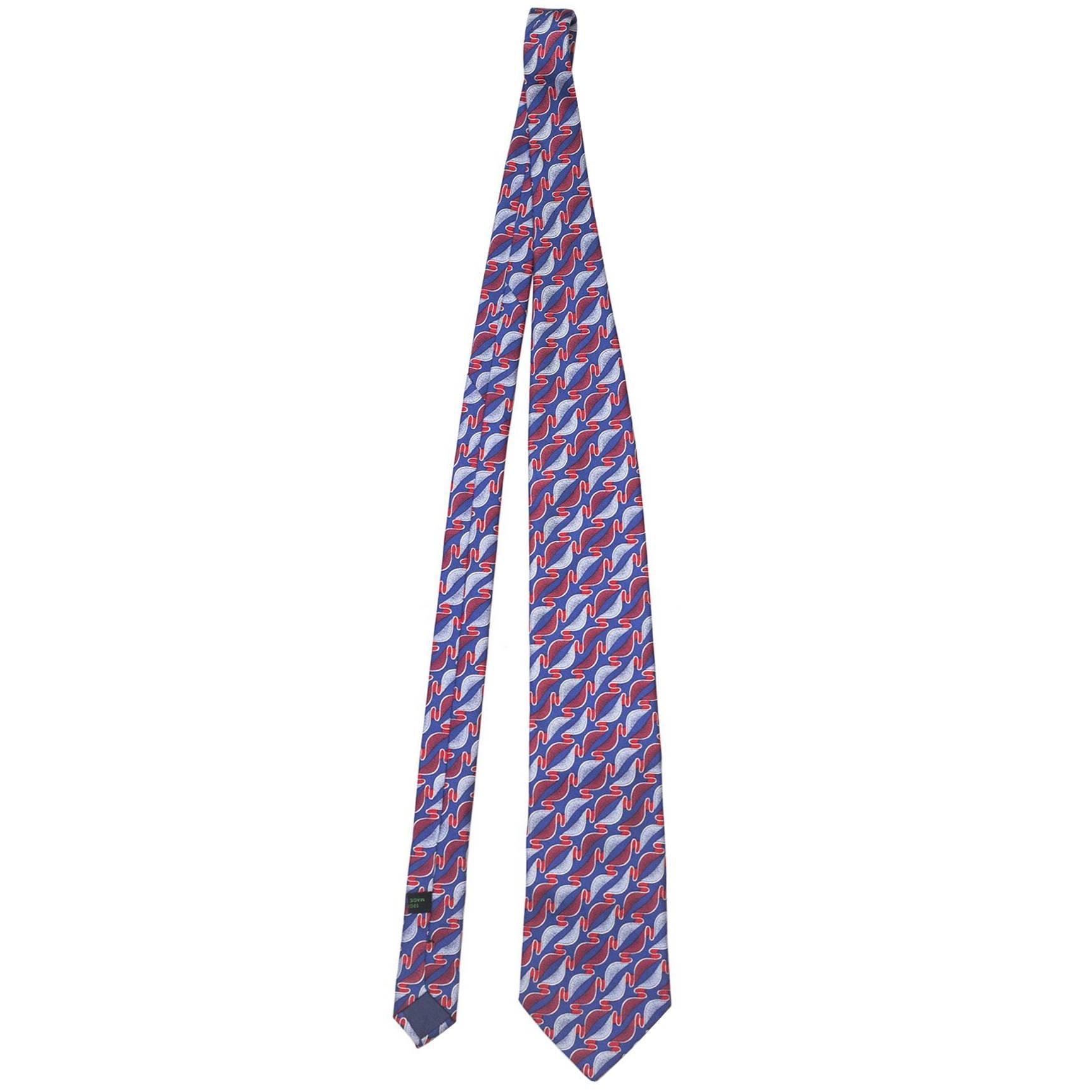 Bottega Veneta Blue & Red Printed Silk Tie