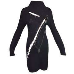 1990's Yoshiki Hishinuma Black Rocker Slashed Safety Pins Chains Dress 12