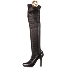 TOM FORD for GUCCI COLLECTIBLE OVER THE KNEE GG MEDALLION LEATHER BOOTS 8.5 B