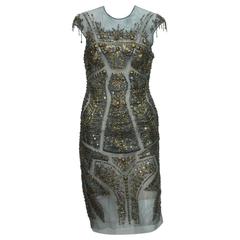 New Roberto Cavalli Fully Beaded Green Mesh Cocktail Corset Dress 40
