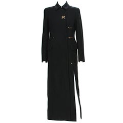 New Versace Runway Long Wool Black High-Slit Coat  It. 38