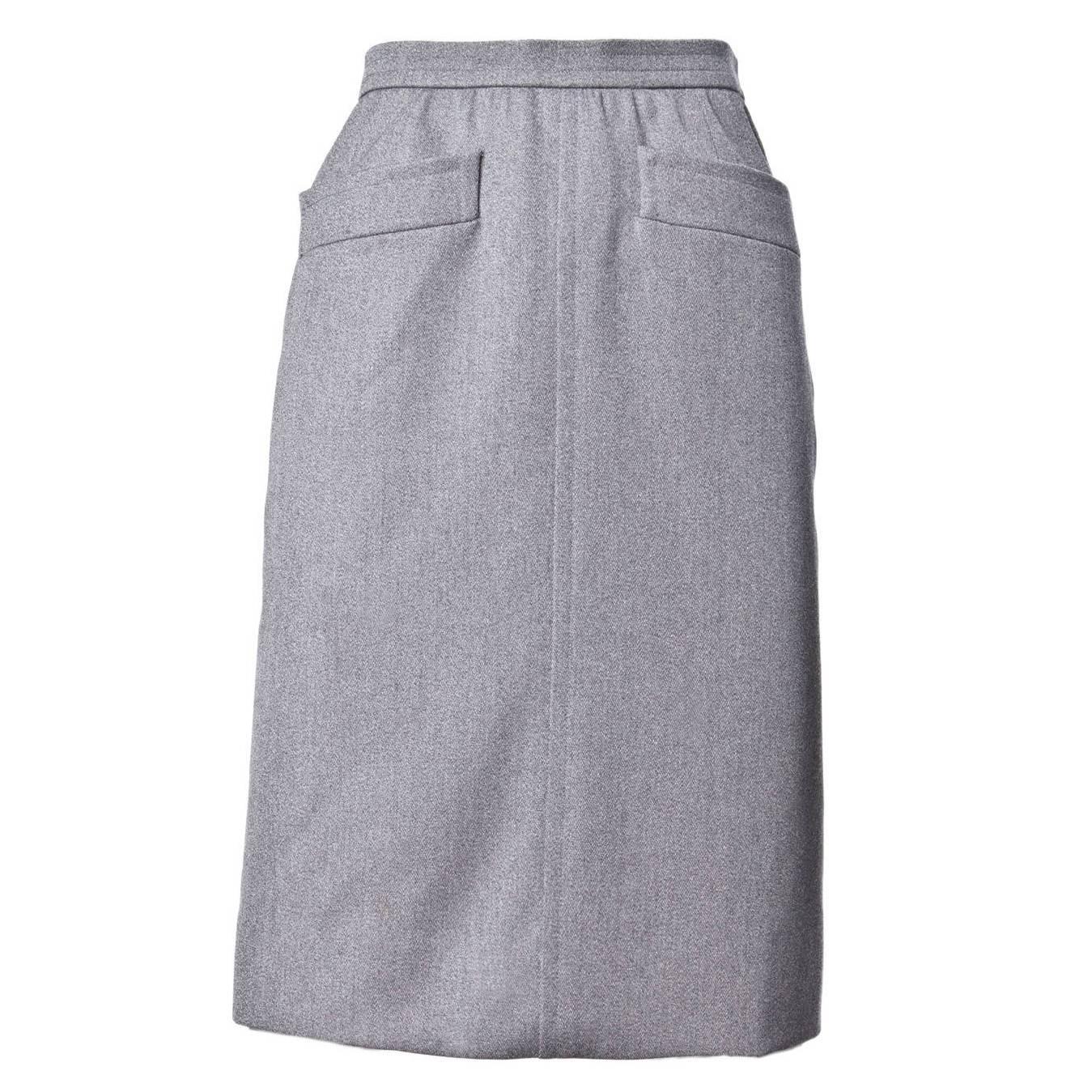 YSL Yves Saint Laurent Vintage 1960s 60s Gray Wool Pencil Skirt For Sale