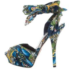 Dolce & Gabbana NEW & SOLD OUT Multi Color Scarf Tie Up Heels Sandals in Box