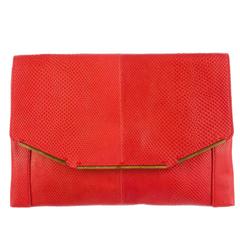 Lanvin Red Lizard Skin Gold Accent Envelope Flap Evening Clutch Bag