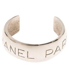 Chanel Vintage Silver Tone CHANEL PARIS Wide Cuff Bangle Bracelet 