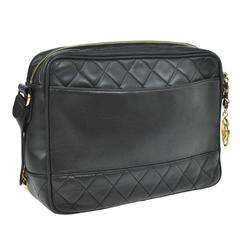 Chanel Vintage Black Leather Camera Messenger Shoulder Bag With Accessories
