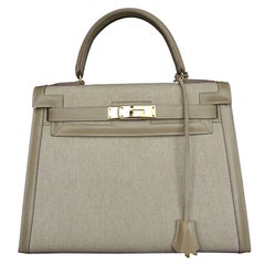 Hermès Bi Matiere Toile Leather Beige GHW 28 cm Kelly Sellier Bag