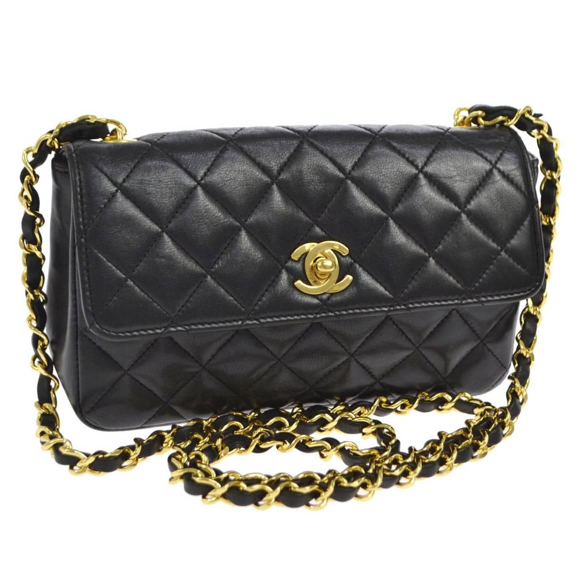 Chanel Vintage Classic Black Lambskin Small Evening Flap Shoulder Bag