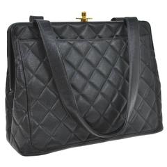 Chanel Black Caviar Leather Turnlock Evening Top Handle Shoulder Bag 7