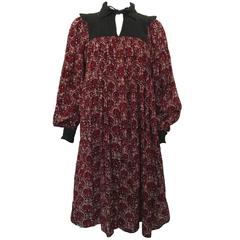 Vintage PHOOL 1970s Indian Smock Yoke Paisley Black Printed Dress