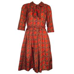 Vintage Julius Tricel Paisley Orange Fit & Flare 1960s Dress 10