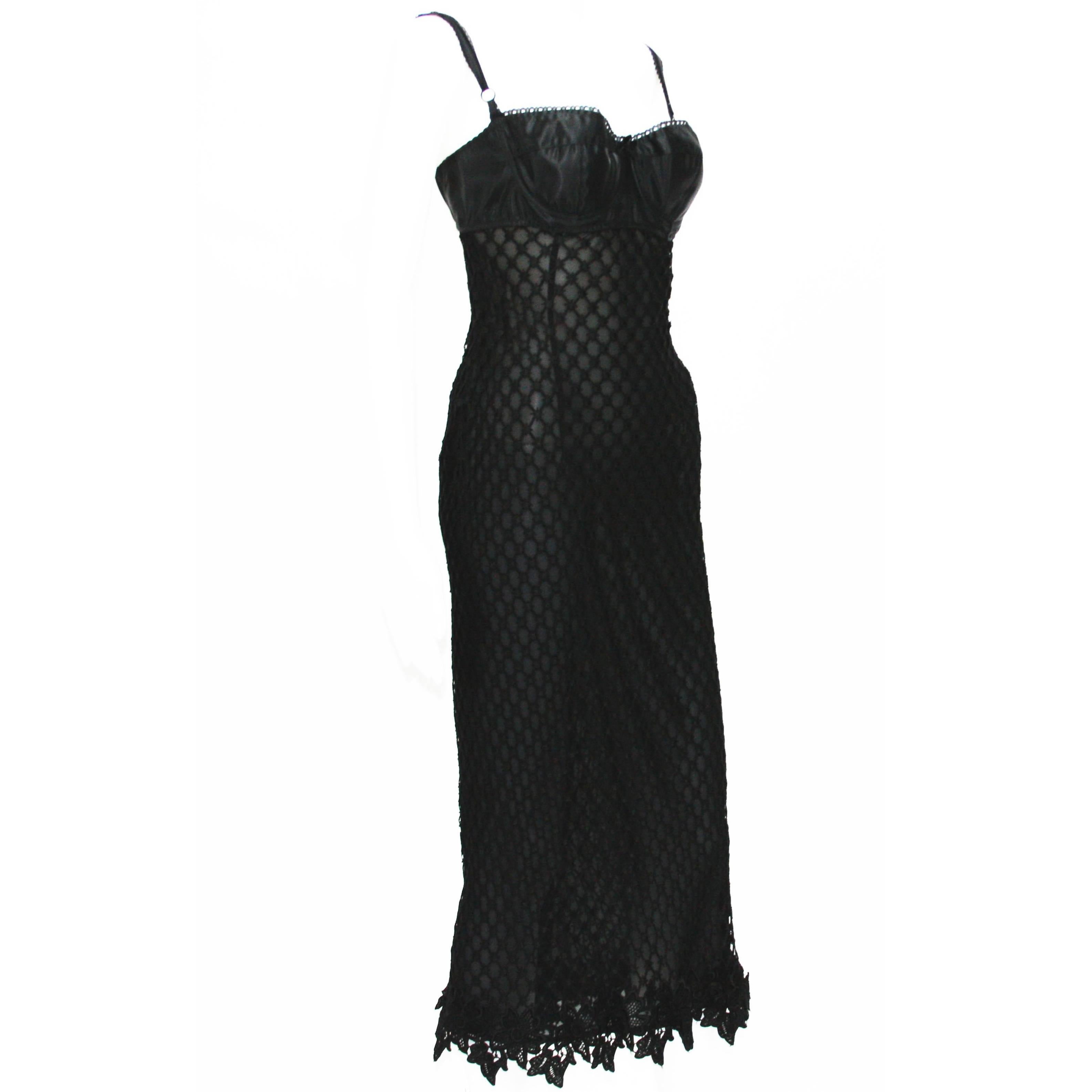 DOLCE & GABBANA Robe bustier noire sexy en dentelle extensible et transparente 44 en vente