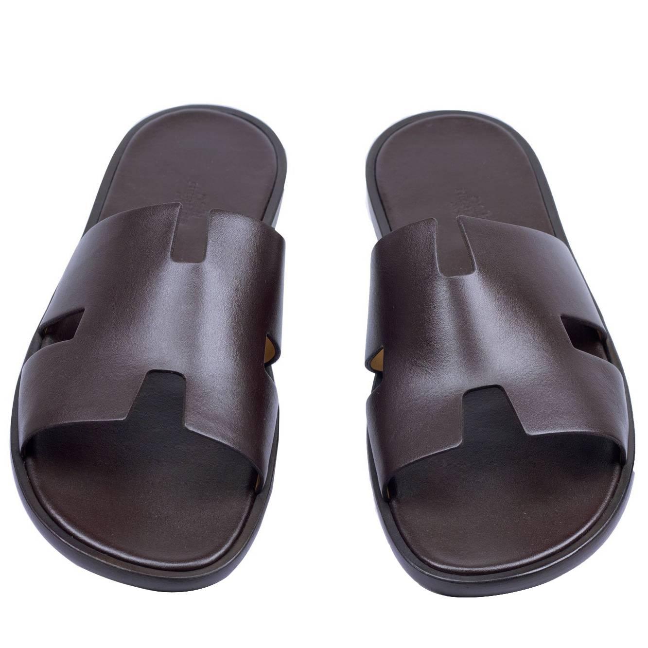 Hermes Men Sandals Izmir Veau Leather Moka Color 43 Size 2016 For Sale