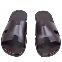 Hermes Men Sandals Izmir Veau Leather Moka Color 43 Size 2016