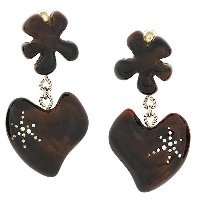Christian Lacroix Love heart crystal earrings 90s