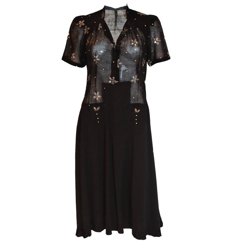 1940s crepe and cotton dress For Sale at 1stdibs