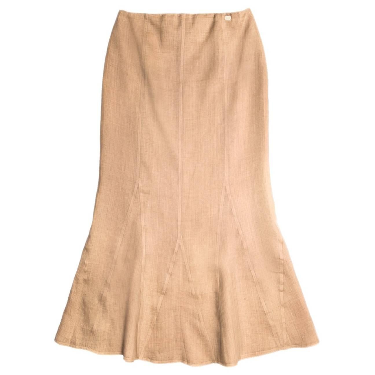 Chanel Tan Ramie Trumpet Style Skirt For Sale