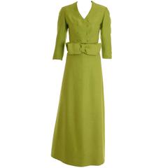 1960s Italian Couture Apple Green Long Suit Dress 3 pc