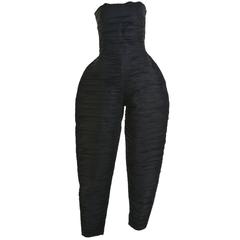 1980s KRIZIA Black Avant Guard Couture Fortuny Pleated Bustier Jumpsuit