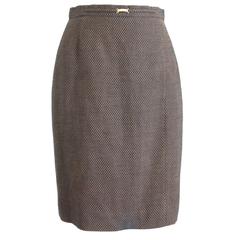 1980s Escada By Margaretha Ley Brown & Black Pique Wool Pencil Skirt 1