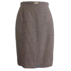 1980s Escada By Margaretha Ley Brown & Black Pique Wool Pencil Skirt 