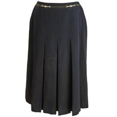 1980s Celine Blu Pure New Wool Knife Pleat Skirt