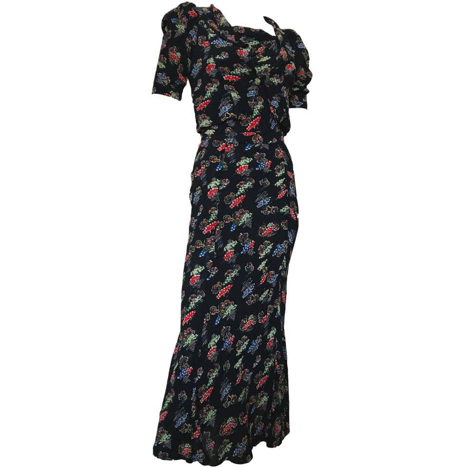 Vintage 1930s Bourne and Hollingsworth Bias Cut Dress with Novelty ...