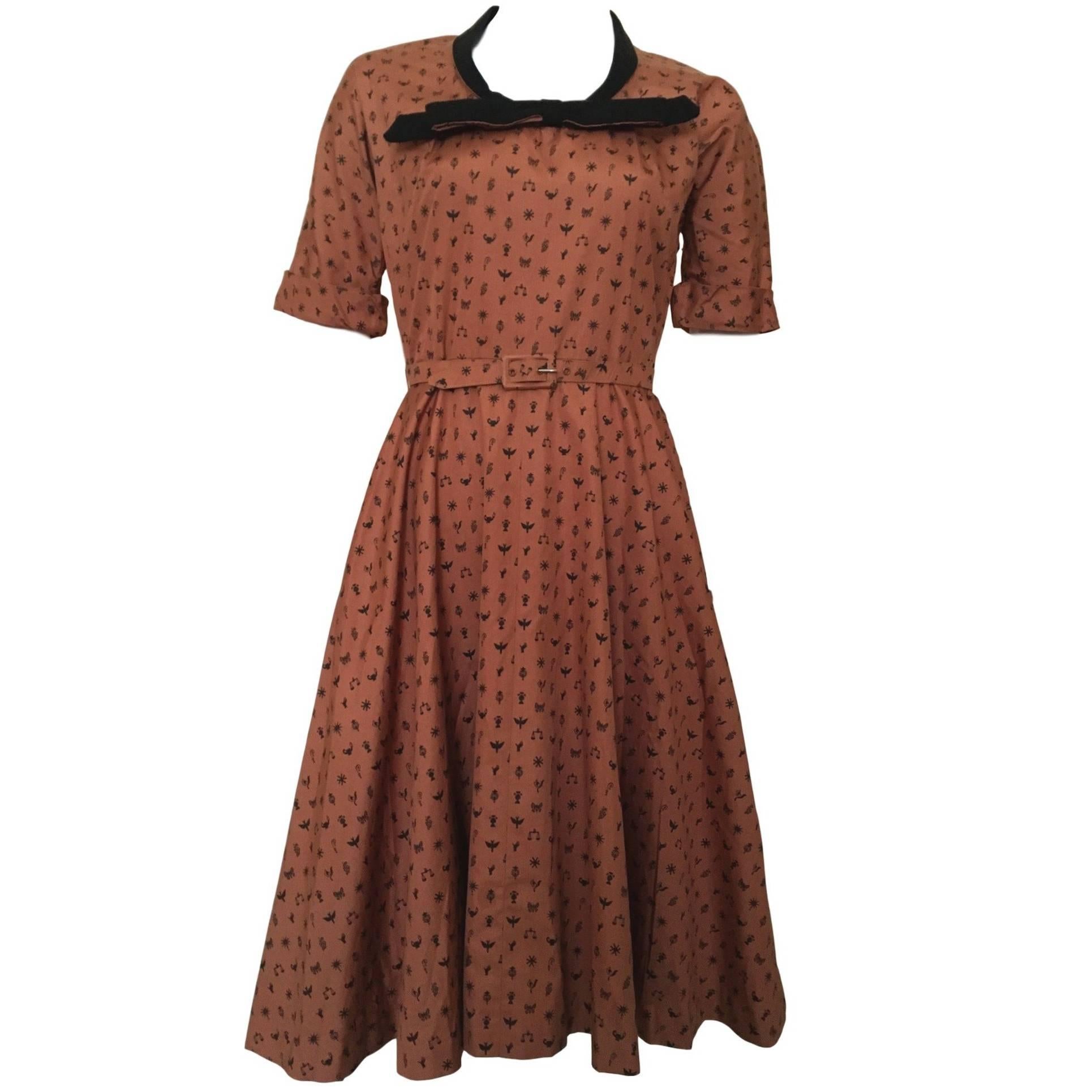 Superb Vintage 1950s Horrockses Cotton Novelty Print Dress Zodiac 10 36