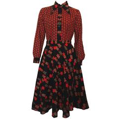 1970s Vintage Dagger Collar Shirt & Skirt Set 2 Piece Acrylic