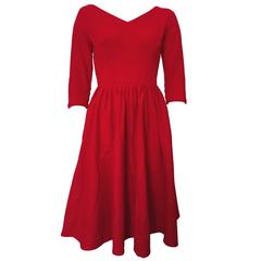 Vintage Late 1950s Early 1960s Red Jersey Fit 
Flare Dress