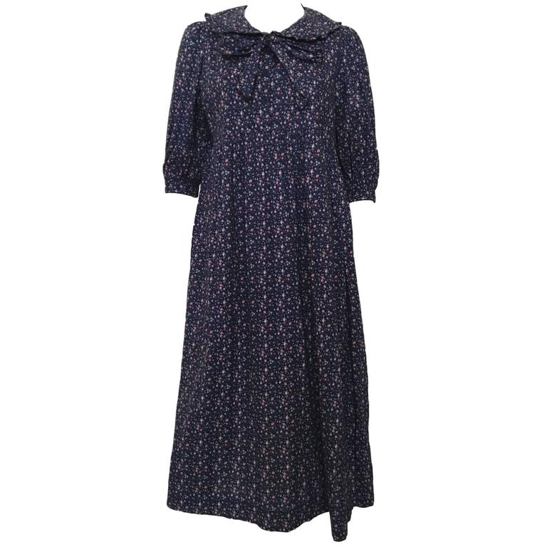 Vintage 1980s Laura Ashley Floral Cotton smock Tie Front Dress Midi at ...