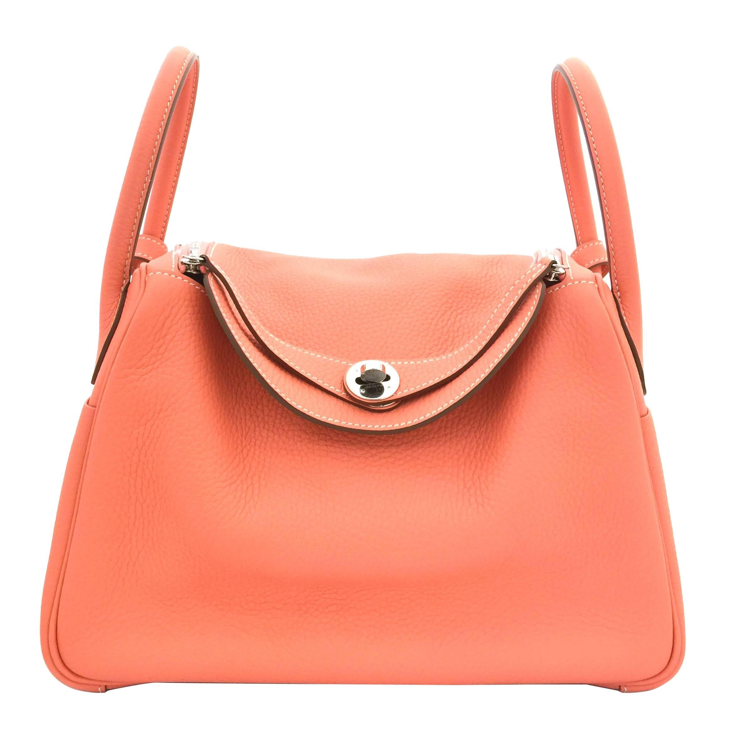Hermes Lindy 30 Flamingo Clemence Leather SHW Shoulder Bag