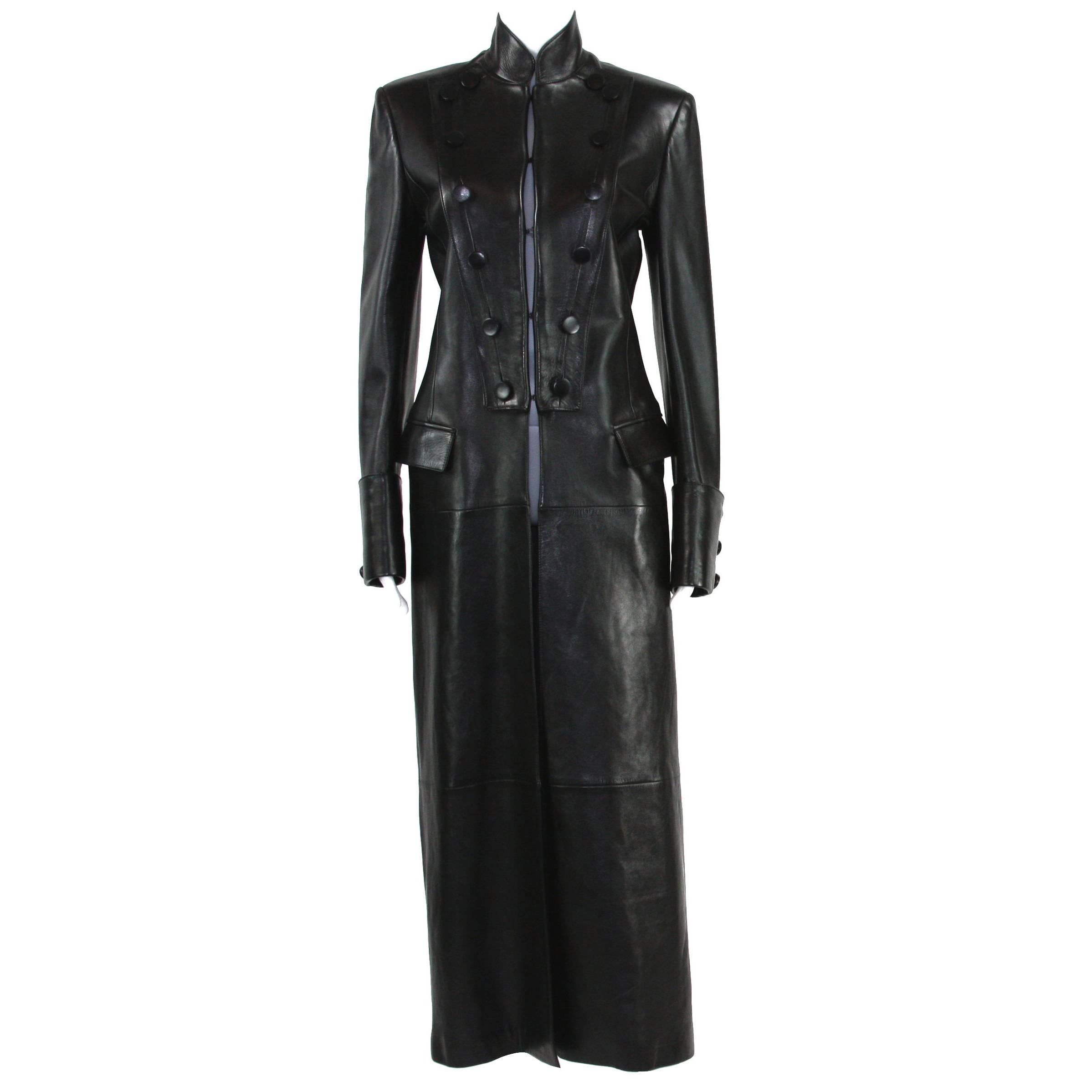 Tom Ford for Yves Saint Laurent F/W 2001 Black Leather Long Military Style Coat