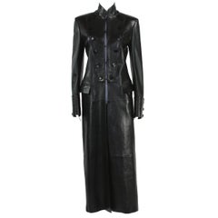 Tom Ford for Yves Saint Laurent F/W 2001 Manteau long en cuir noir de style militaire