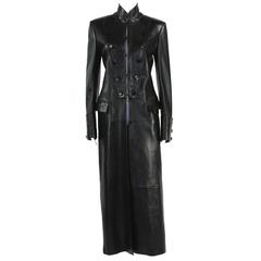 Tom Ford for Yves Saint Laurent F/W 2001 Black Leather Long Military Style Coat 8
