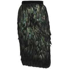Gucci Runway Silk Feather Dark Green Exotic Skirt 40 - 4 8