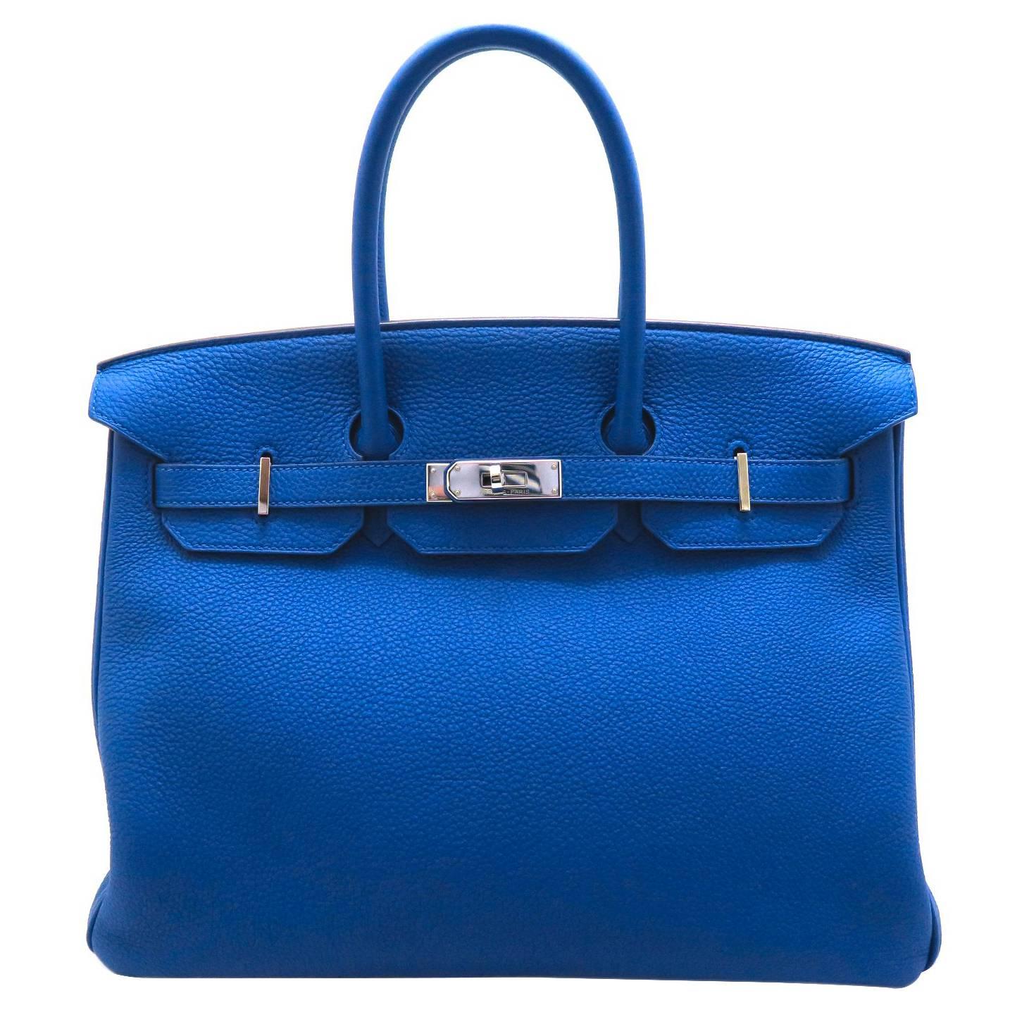 Hermes Birkin 35 Bleu Electric Togo Leather SHW Top Handle Bag
